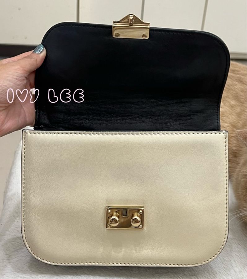 Valentino Rockstud Glam Lock 黑色 米白色皮革 鉚釘 鍊條包 斜背包 肩背包 二手精品-7