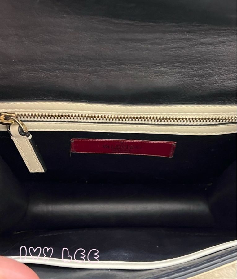 Valentino Rockstud Glam Lock 黑色 米白色皮革 鉚釘 鍊條包 斜背包 肩背包 二手精品-8