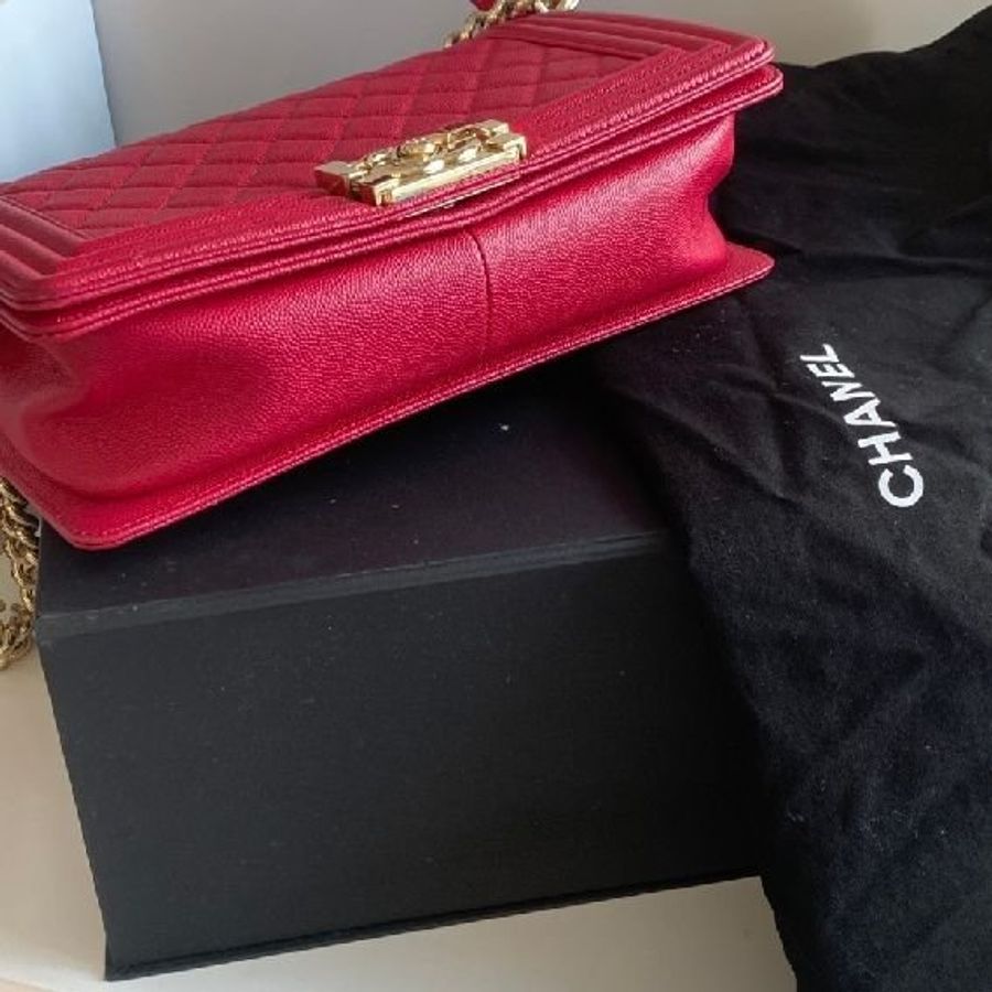 桃紅色 牛皮 菱格紋 BOY CHANEL25 單肩鏈包 金扣-3