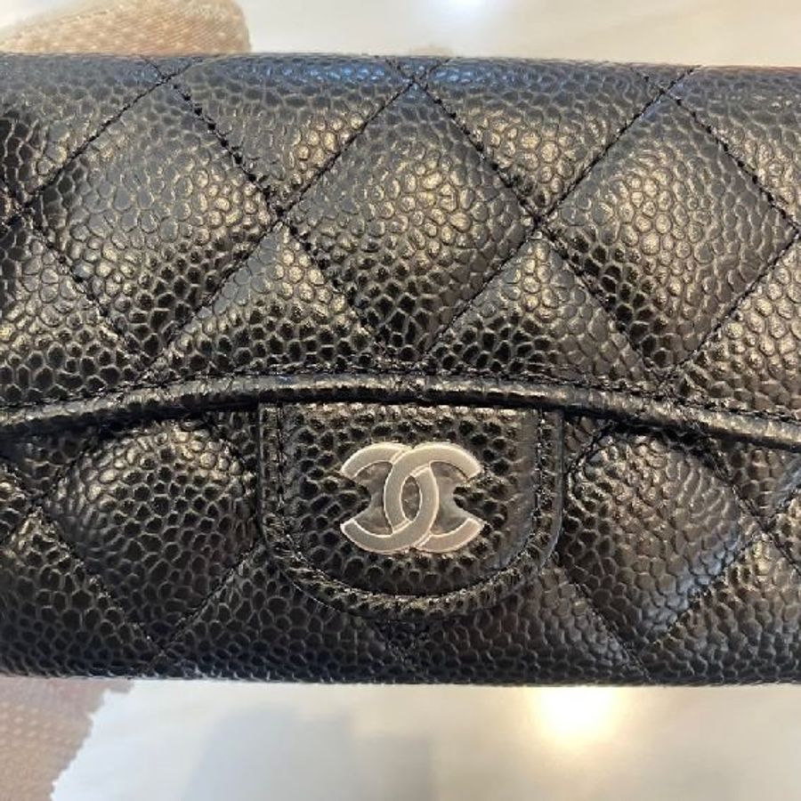 CHANEL CF 單層卡包 黑銀牛-1