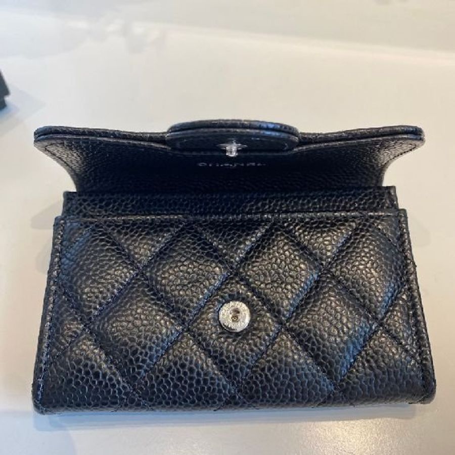 CHANEL CF 單層卡包 黑銀牛-5
