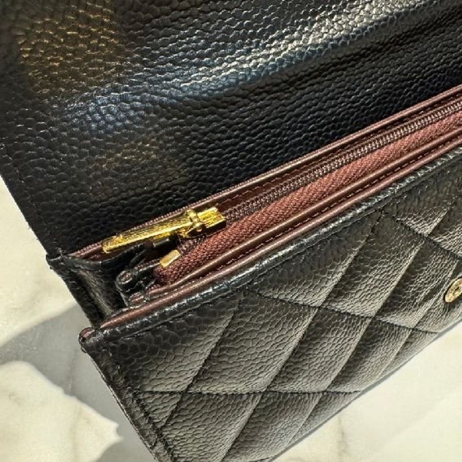 香奈兒經典CF長夾荔枝牛皮金扣-4