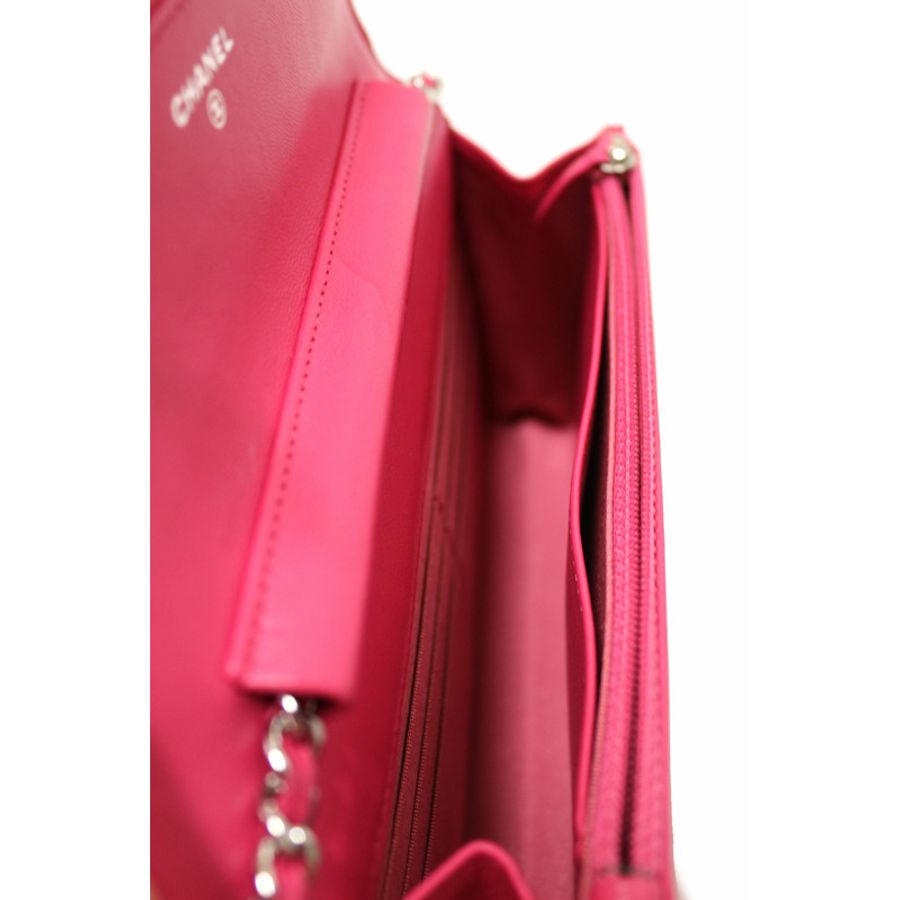 Chanel Fuchsia Pink Quilted Lambskin Leather Wallet On Chain WOC Messenger Bag-15