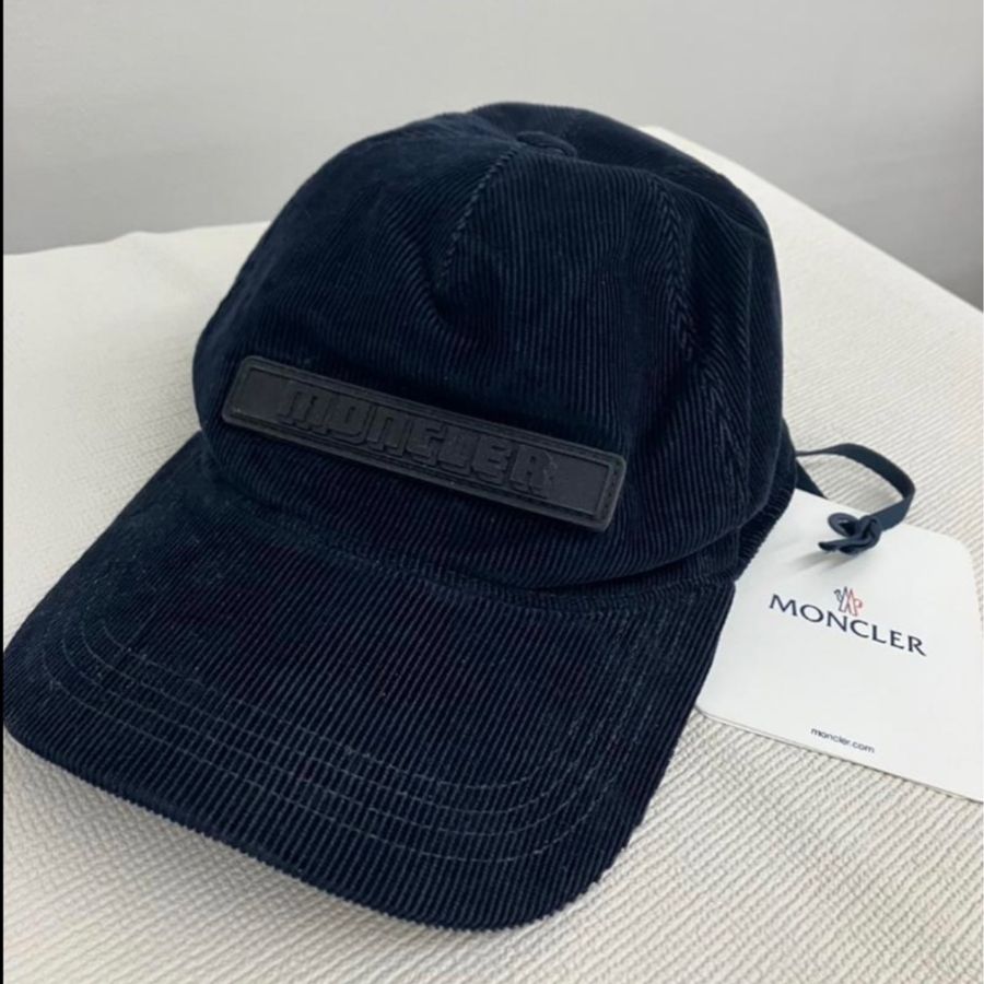 全新吊牌未拆MONCLER 深藍色燈芯材質棒球帽扣環可自由調節尺寸-17