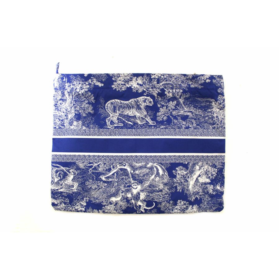 NEW Christian Dior Blue Toile de Jouy Reverse Technical Fabric DiorTravel Zipped Pouch-1