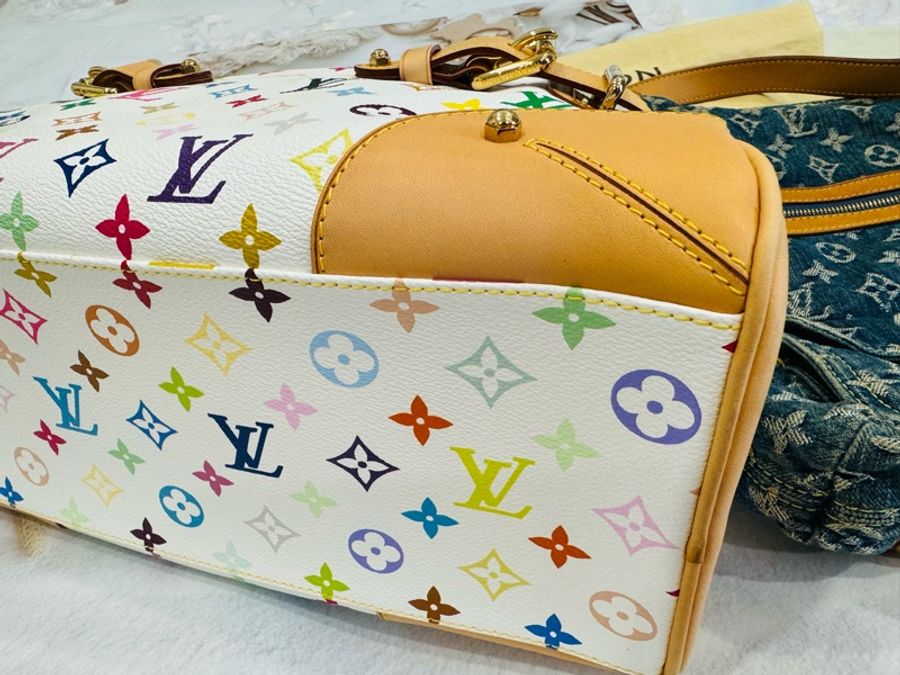 近新LV Louis Vuitton 經典白三彩 村上隆 肩背包 手提包-11