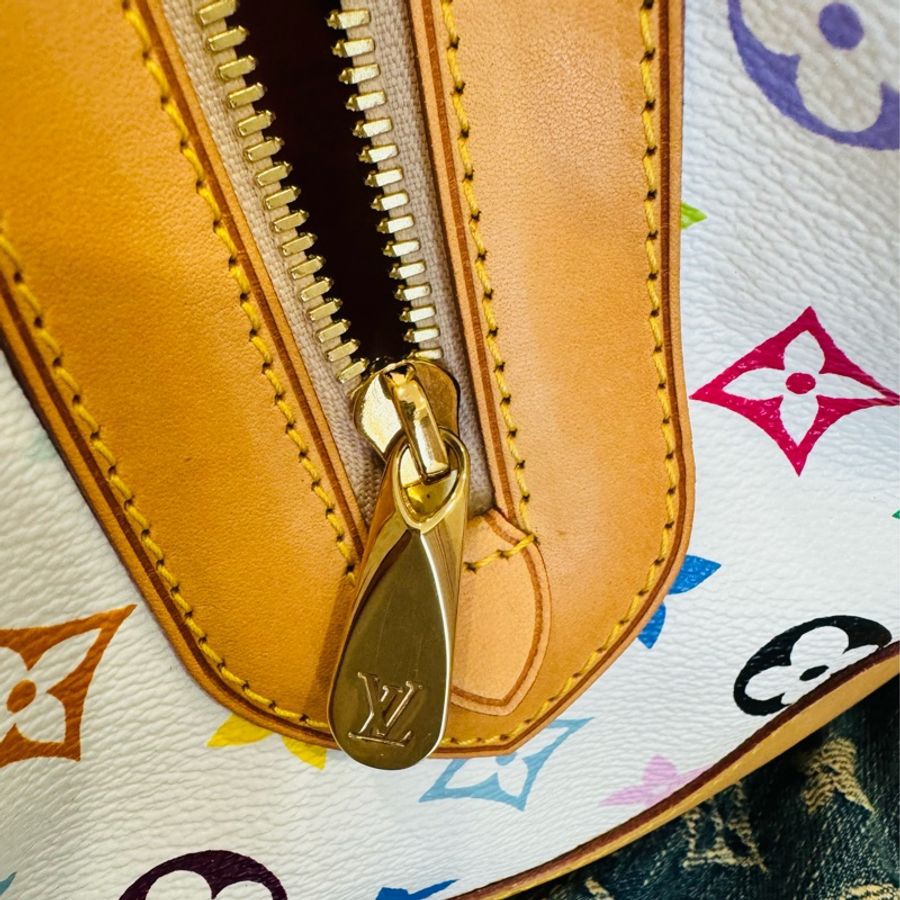 近新LV Louis Vuitton 經典白三彩 村上隆 肩背包 手提包-23
