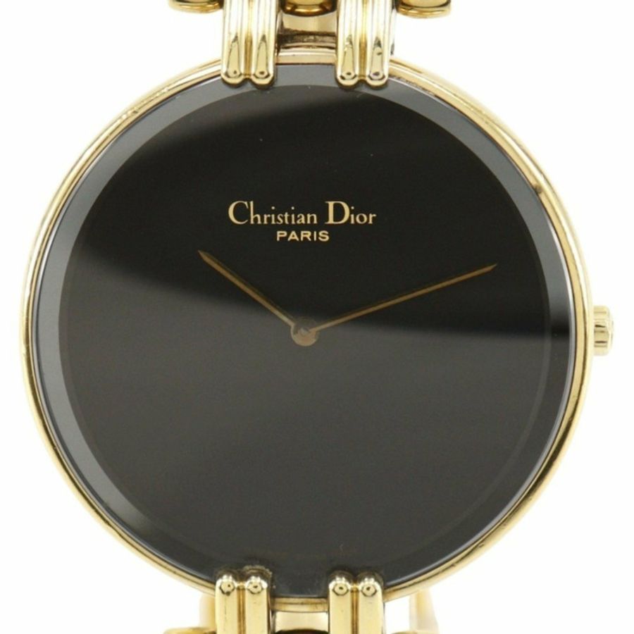 Christian Dior Bakira 手錶 47 154-2 鍍金石英模擬顯示黑色錶盤男式-0