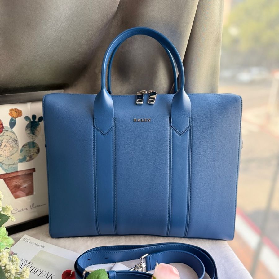 Bally Elter 壓紋牛皮手提/斜背二用公事包(霓虹藍)-1