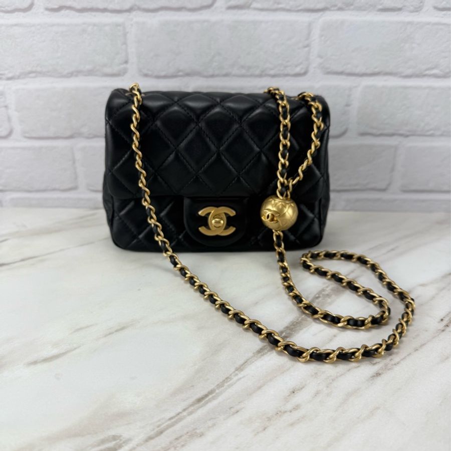 Chanel 香奈兒 菱格紋口蓋包 金球方胖子 黑色金鏈 斜背/單肩/ 手提-0