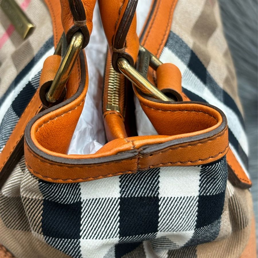 BURBERRY belt bag 質感橘色英倫格紋帆布 手提包肩背包斜背包-10