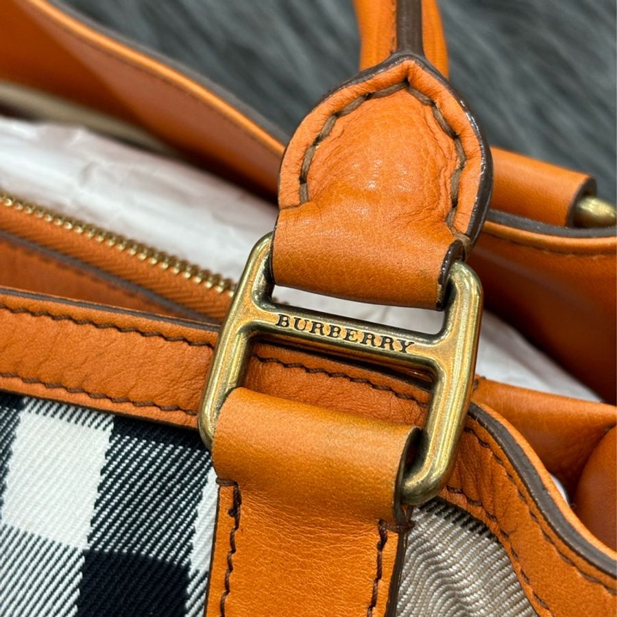 BURBERRY belt bag 質感橘色英倫格紋帆布 手提包肩背包斜背包-13