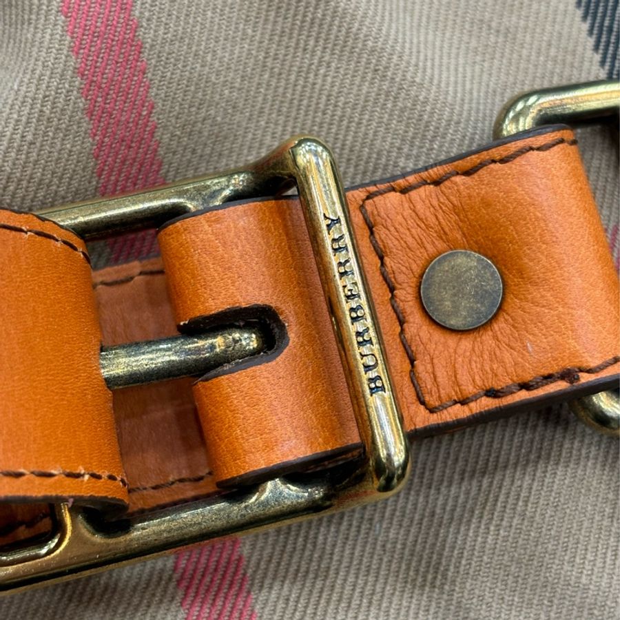 BURBERRY belt bag 質感橘色英倫格紋帆布 手提包肩背包斜背包-21