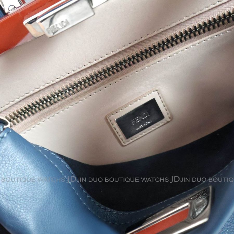 金鐸精品~2424 FENDI 芬迪 Peekaboo躲貓貓 藍色NAPPA牛皮中型款 手提側肩背包-5