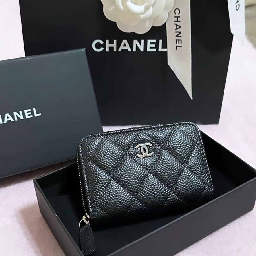 Chanel 香奈兒 經典ㄇ拉零錢包 黑銀-2