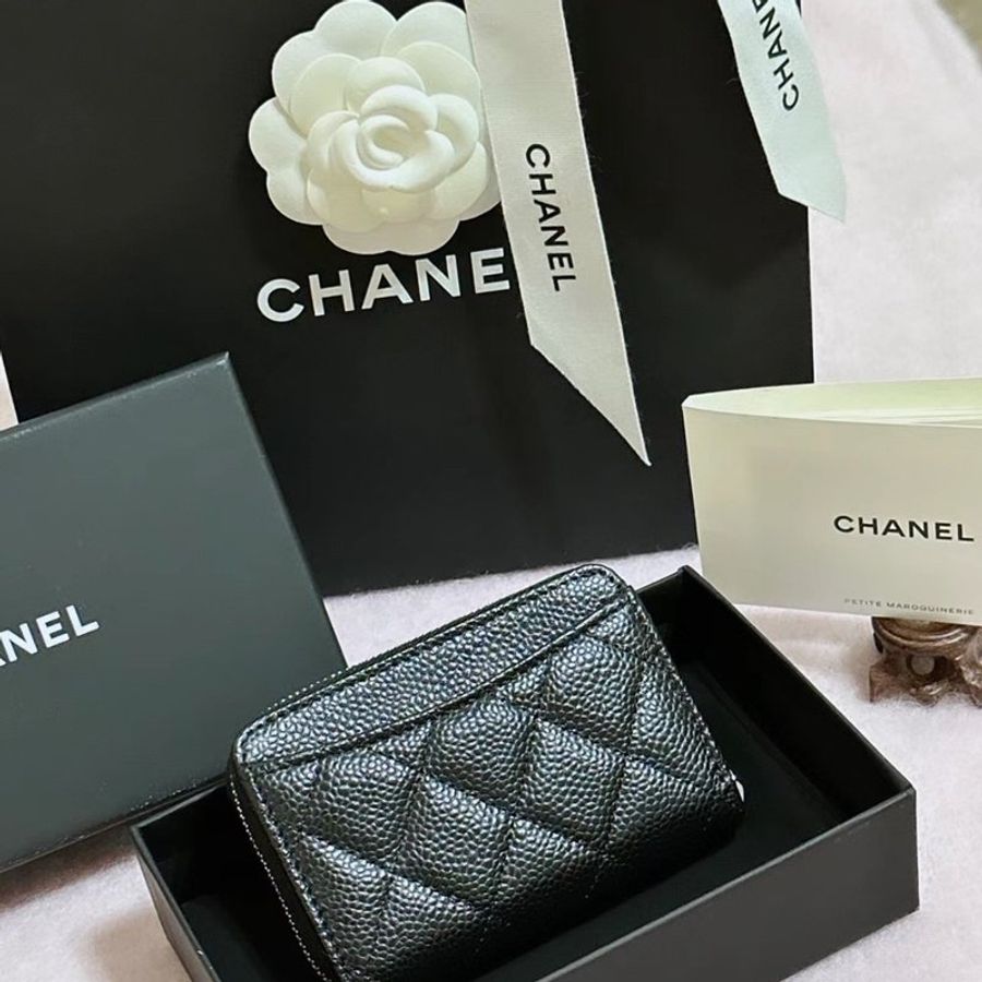 Chanel 香奈兒 經典ㄇ拉零錢包 黑銀-3