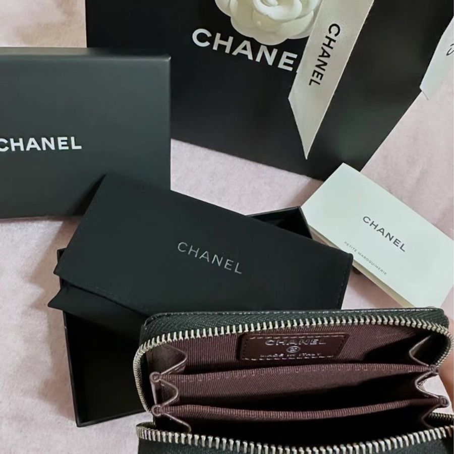 Chanel 香奈兒 經典ㄇ拉零錢包 黑銀-4