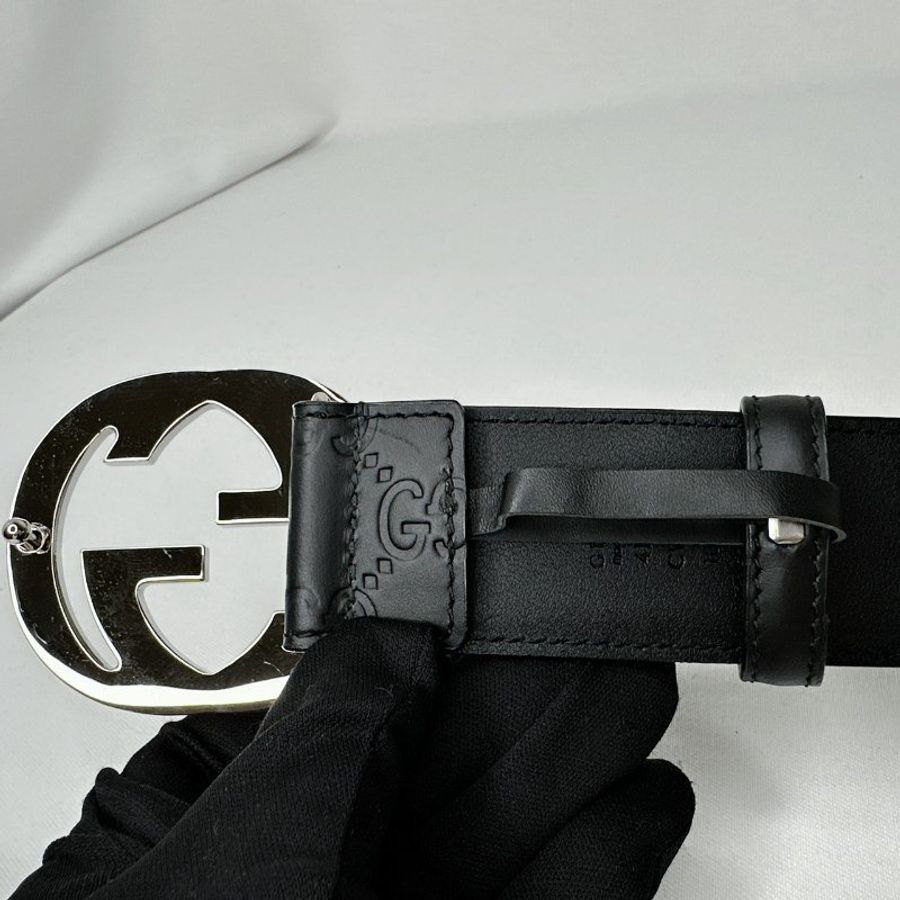 GUCCI Interlocking G搭扣壓紋皮革皮帶-4