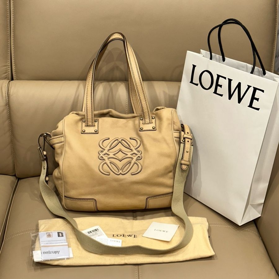 稀有釋出🌟🉑️斜背 #loewe 米色 #全皮 #tote #托特包 #斜背包-10