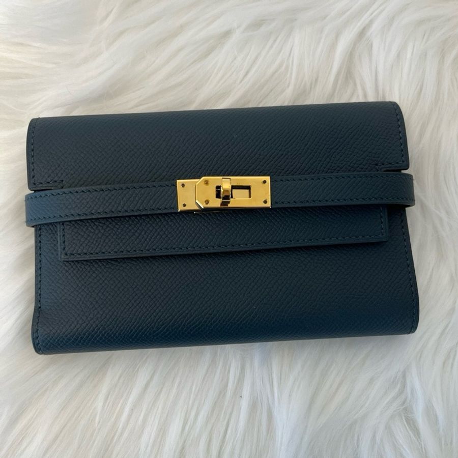 「JL精品代購」99新Hermes 愛馬仕深綠色kelly短款錢包-2