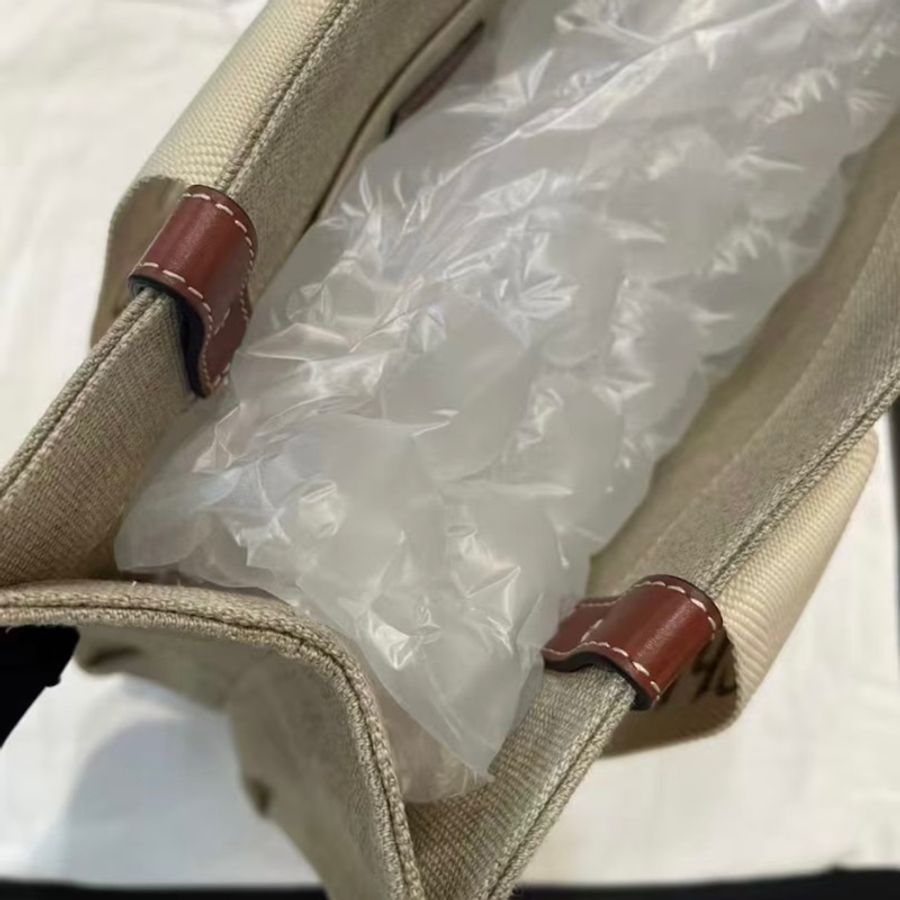Chloe蔻依 Woody Logo印花 亞麻帆布拼小牛皮 帆布Tote 中號-2