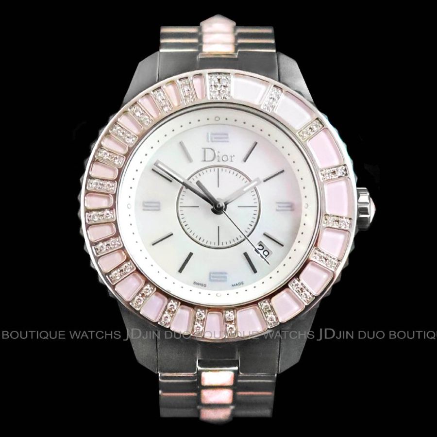 金鐸精品~2012 CHRISTIAN DIOR CD 迪奧 CHRISTAL系列 34mm珍珠母貝面 石英女用鑽錶-0