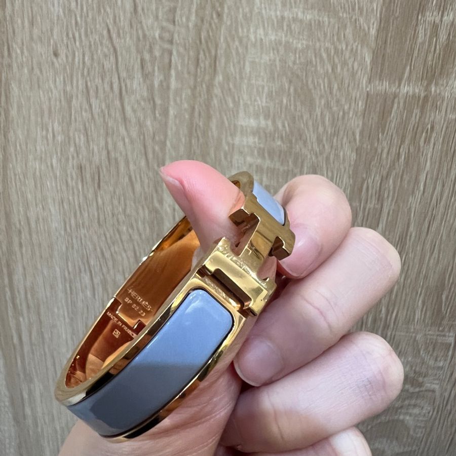 Hermes 藍琺瑯Clic H玫瑰金釦手環H700001F-4