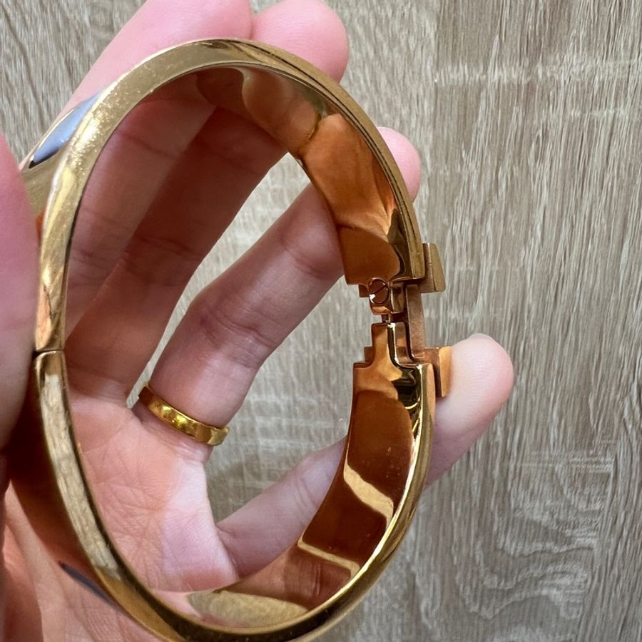 Hermes 藍琺瑯Clic H玫瑰金釦手環H700001F-6