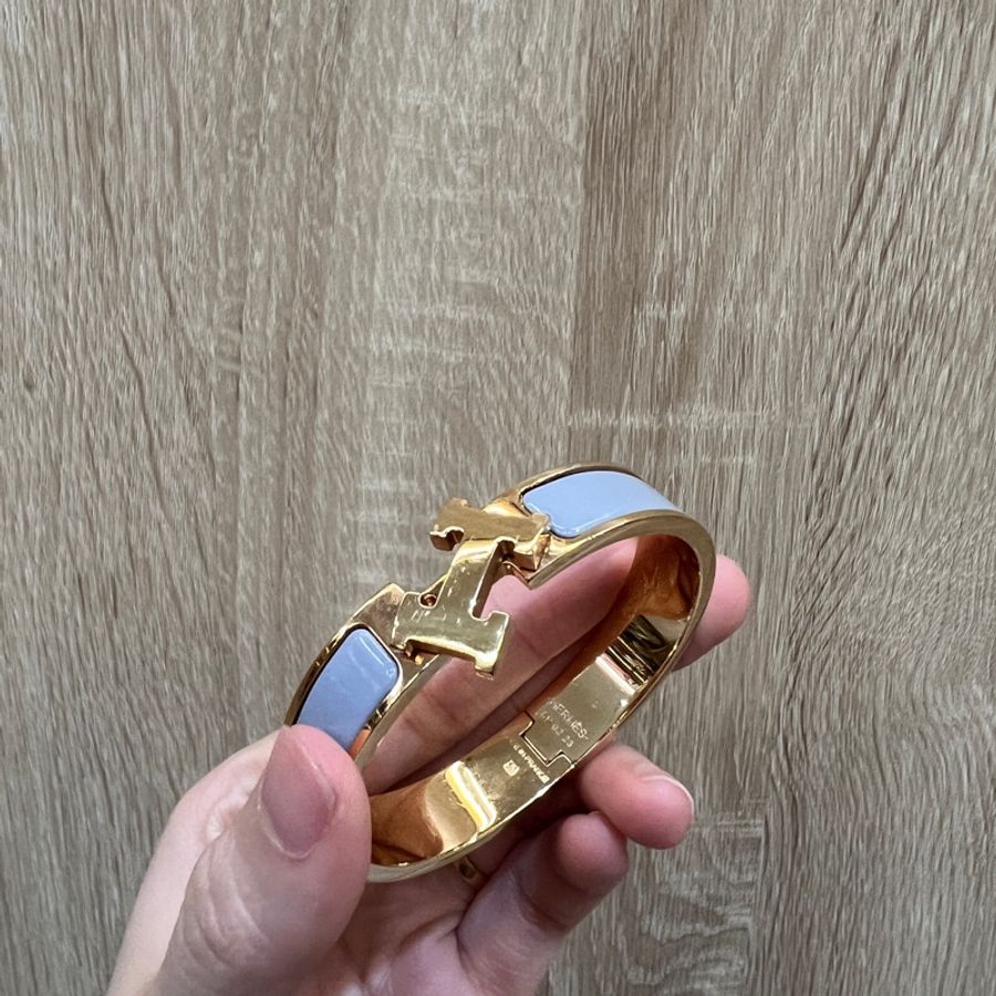 Hermes 藍琺瑯Clic H玫瑰金釦手環H700001F-9