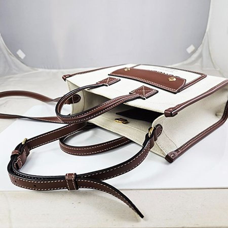 B0433 BURBERRY白色帆布FREYA MINI 手提/斜背包-2