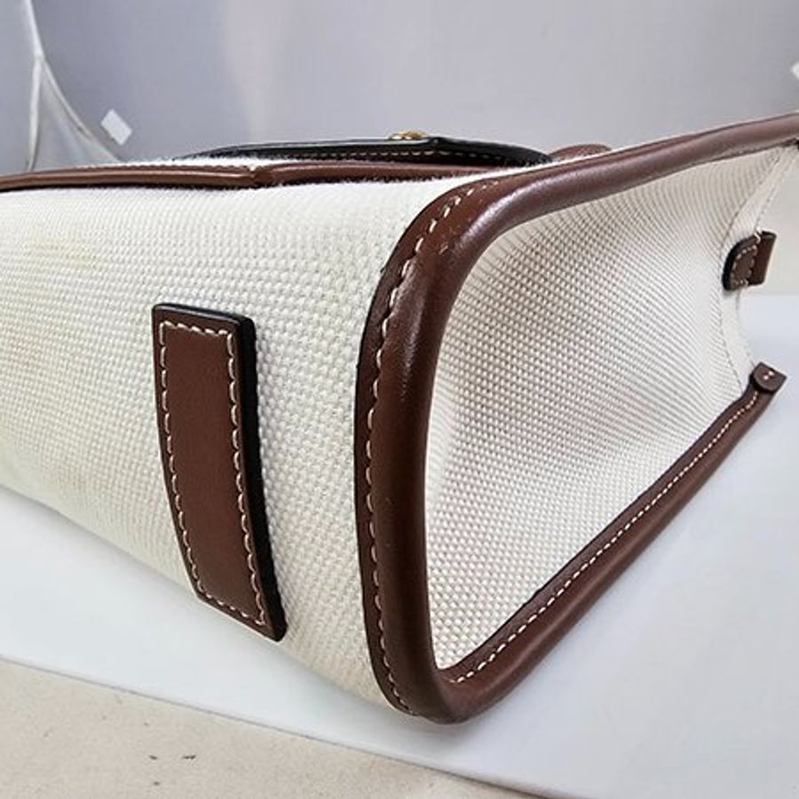 B0433 BURBERRY白色帆布FREYA MINI 手提/斜背包-4