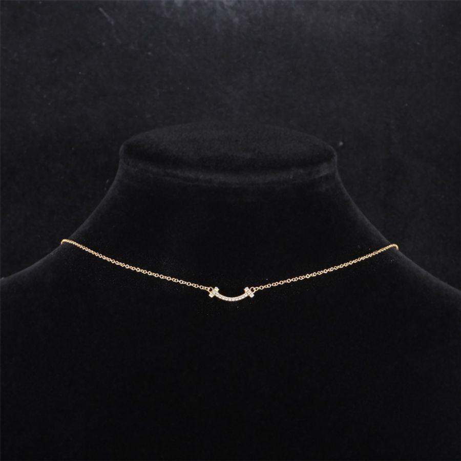 TIFFANY&CO(蒂芙尼) Tiffany T 微笑項鏈 mini 滿鑽 18K黃金/鑽石 項鏈 黃金 18K-0