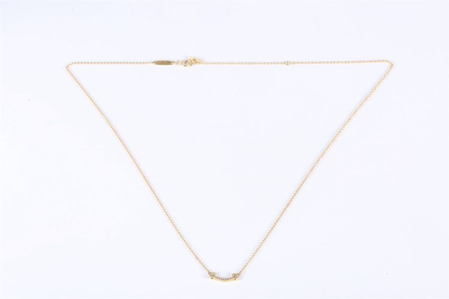TIFFANY&CO(蒂芙尼) Tiffany T 微笑項鏈 mini 滿鑽 18K黃金/鑽石 項鏈 黃金 18K-5