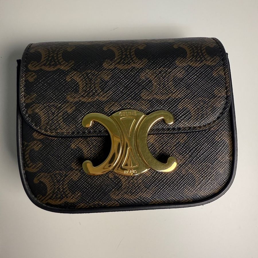 Celine Mini Triomphe 老花凱旋門金釦斜背包-1
