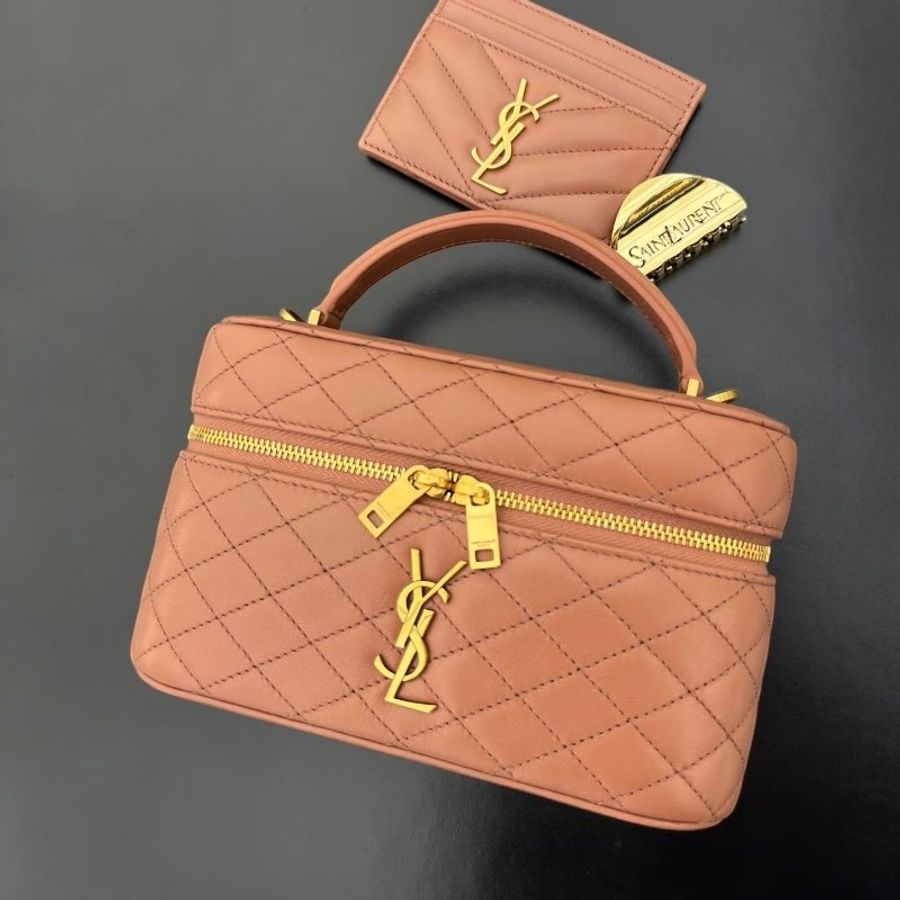 ✨快閃特價✨Saint Lauent 766731 YSL 小羊皮 Gaby Vanity 包 Barley Pink 棕粉色-6