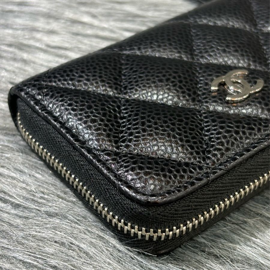 CHANEL A69271 COCO 雙C 黑色荔枝皮 銀釦 拉鍊 ㄇ字 短夾 零錢包 卡片夾 名片夾 信用卡包-9