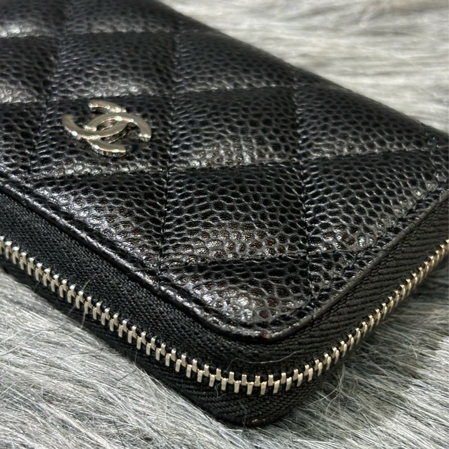 CHANEL A69271 COCO 雙C 黑色荔枝皮 銀釦 拉鍊 ㄇ字 短夾 零錢包 卡片夾 名片夾 信用卡包-10