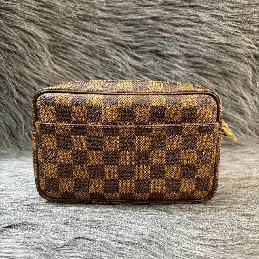 LV N61739 咖啡棋盤格紋 拉鍊包手拿包收租包發財包麻將包銀行包房東包-3