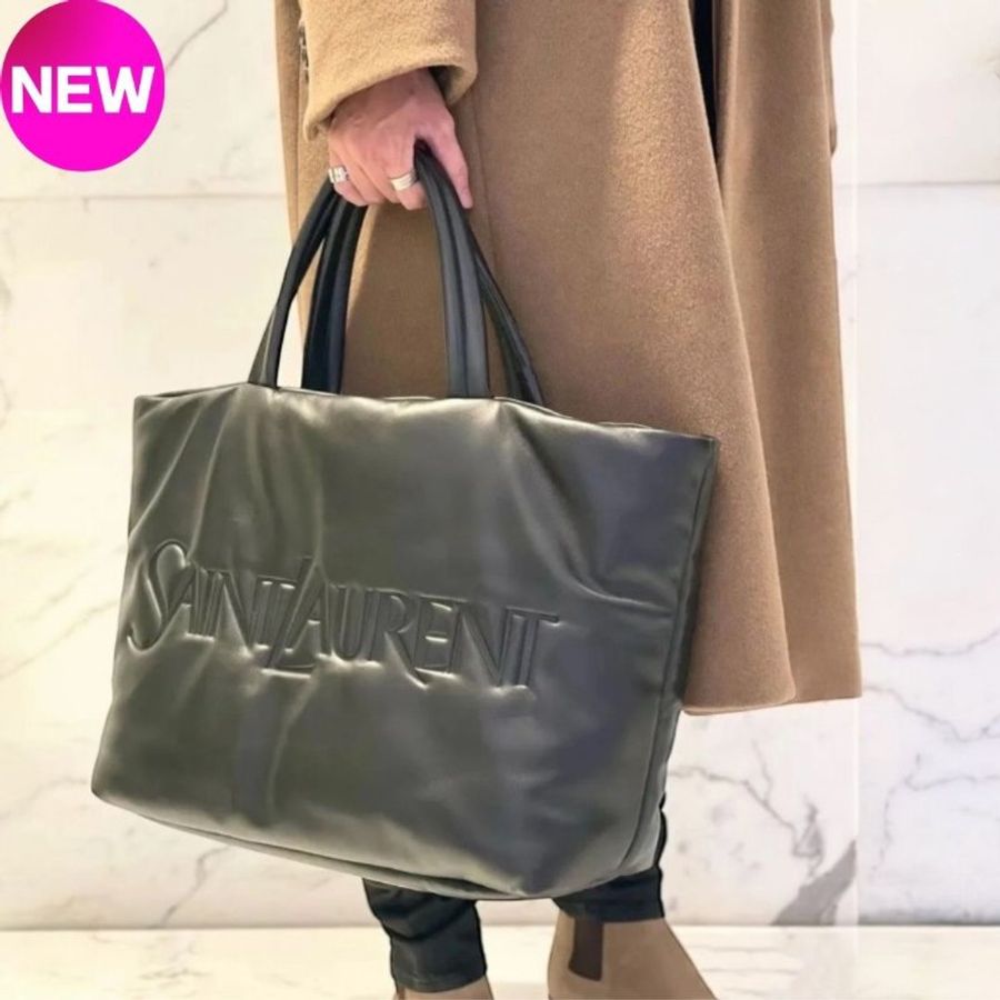 🌸2025春夏新品🌸Saint Laurent 756269 小羊皮Puffer 雲朵托特包 黑色-0
