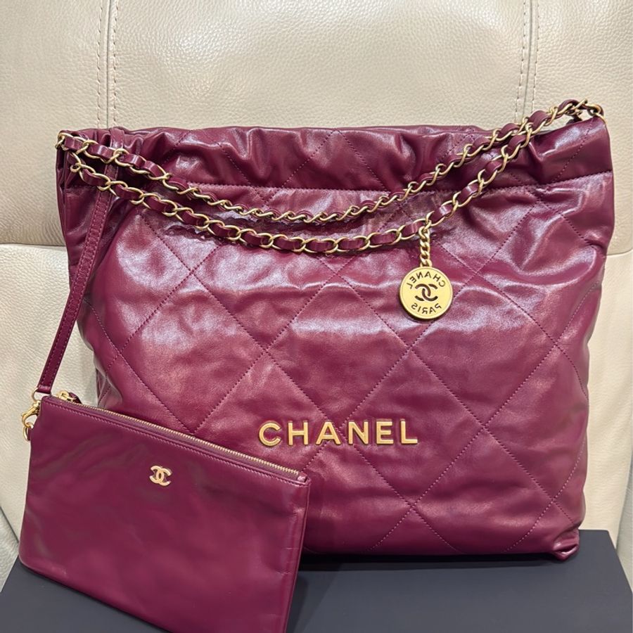 近全新!CHANEL22bag 中號 酒紅天菜♥️百搭實用顯白款-1