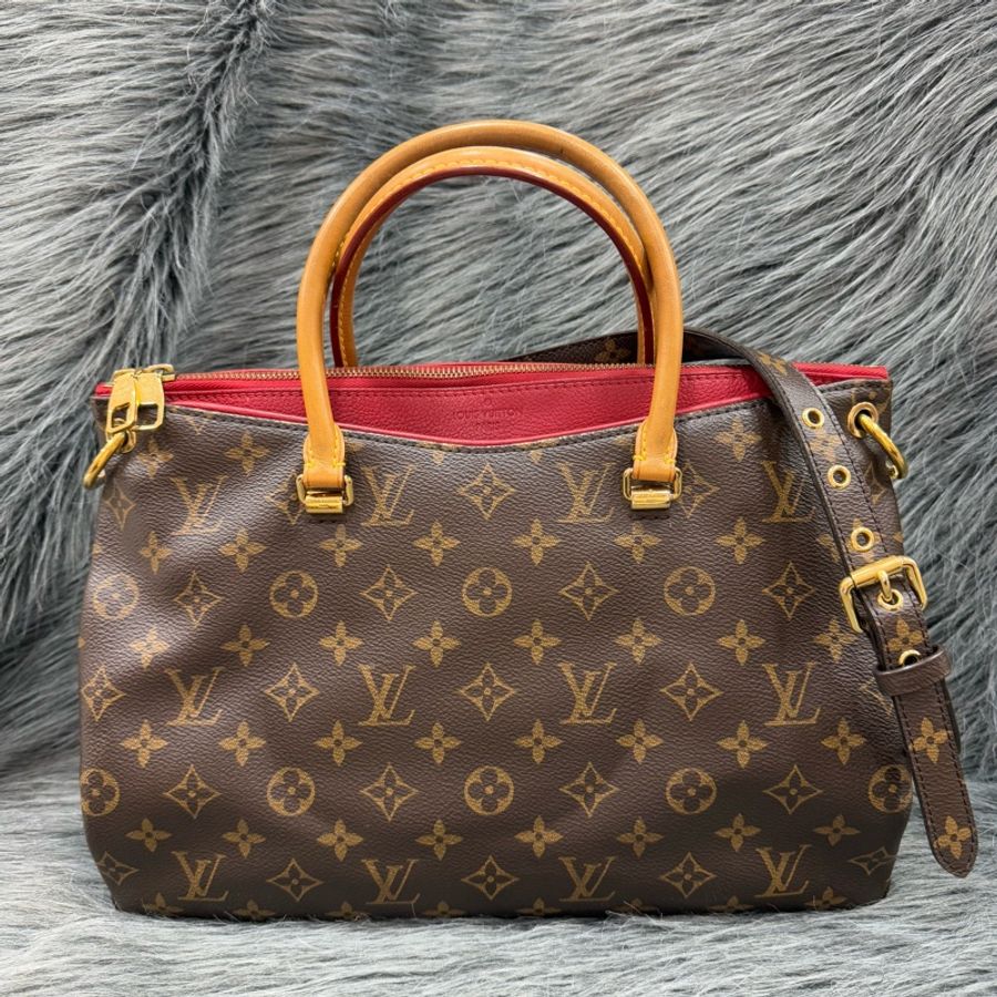 LV M41175 原花 老花 紅色內裡 金釦 Pallas 手提包 肩背包 公事包 兩用包-0