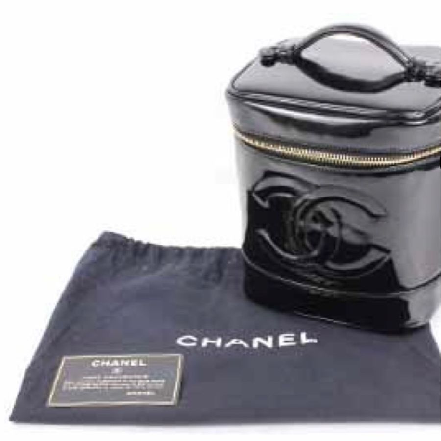 CHANEL Vanity Case 黑漆皮可手提|附贈全配亮橘化妝盒組・收藏價值高・日本正品-11