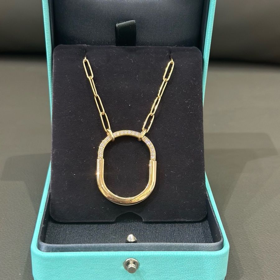 蒂芙尼Tiffany lock系列玫瑰金大号半钻项链-0