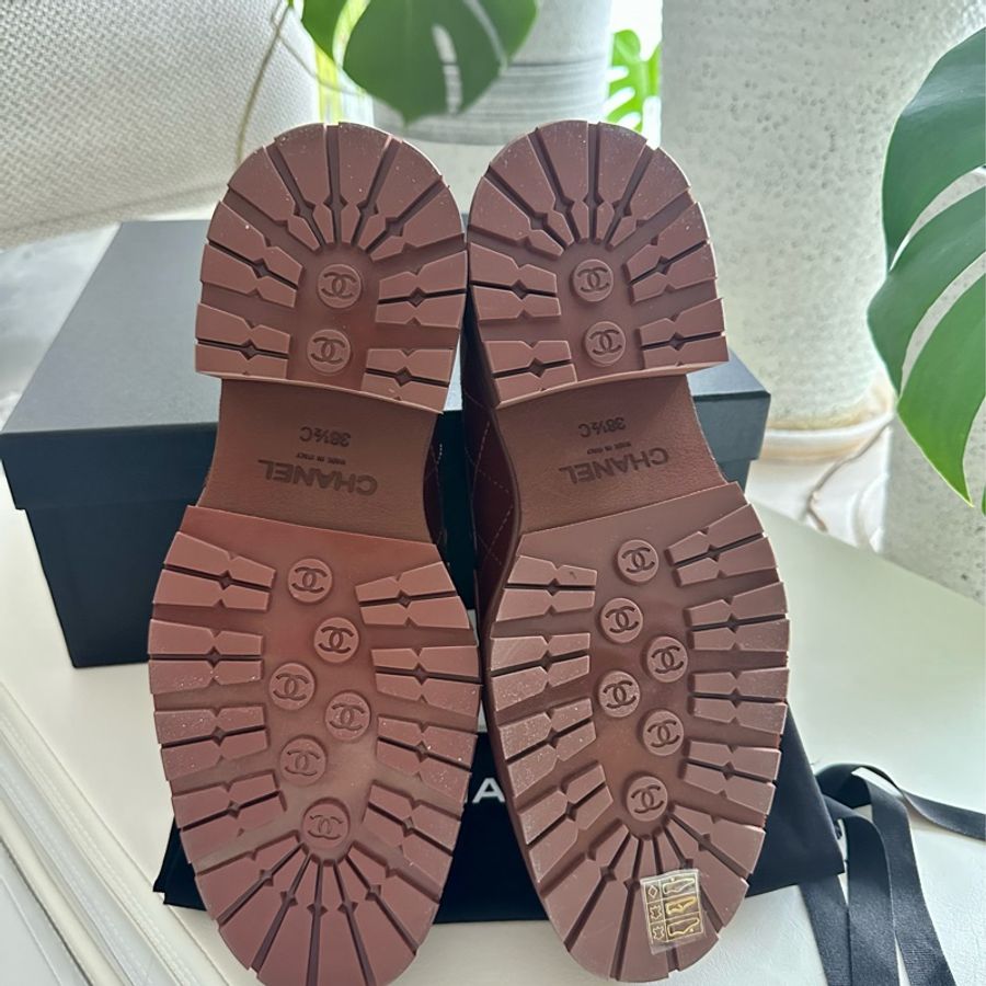 ~~Chanel 棕色皮革菱格厚底樂福鞋~~-7