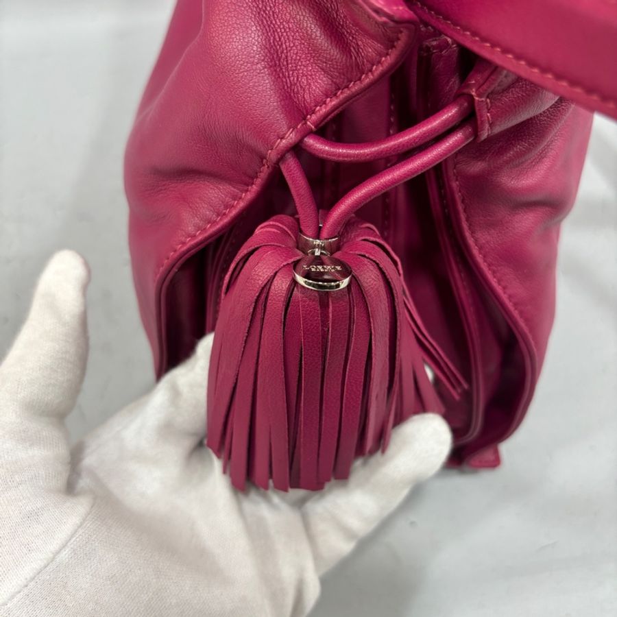Loewe桃紅色羊皮流蘇福袋肩背包 斜背包 Flamenco-15