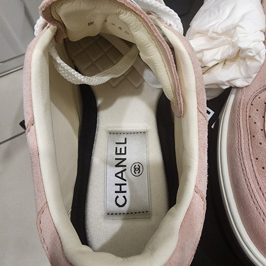 全新Chanel粉色麂皮休閒鞋-7