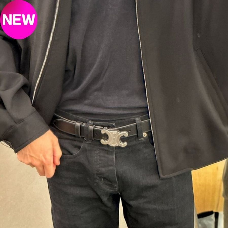 🌸2025春夏新品🌸Celine 男款 45BIE3 Triomphe 復古牛皮革大款3 公分寬腰帶 黝黑色 80/85/90/95/100 公分(購買請訊息告知需要尺寸)-0