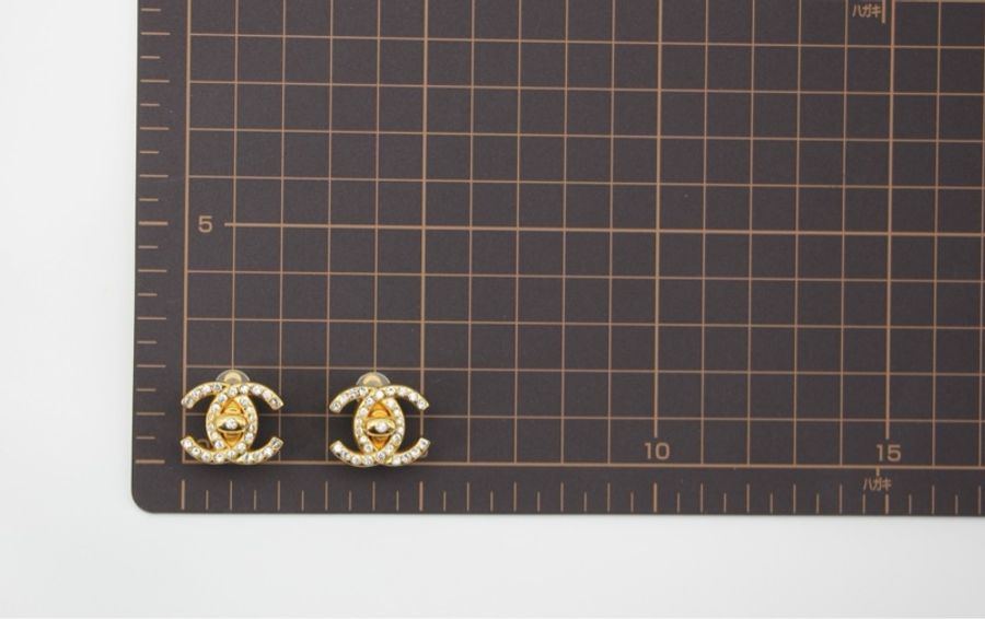 Chanel Vintage 96A 水鑽鍍金書包扣CC鑲鑽款耳環-9
