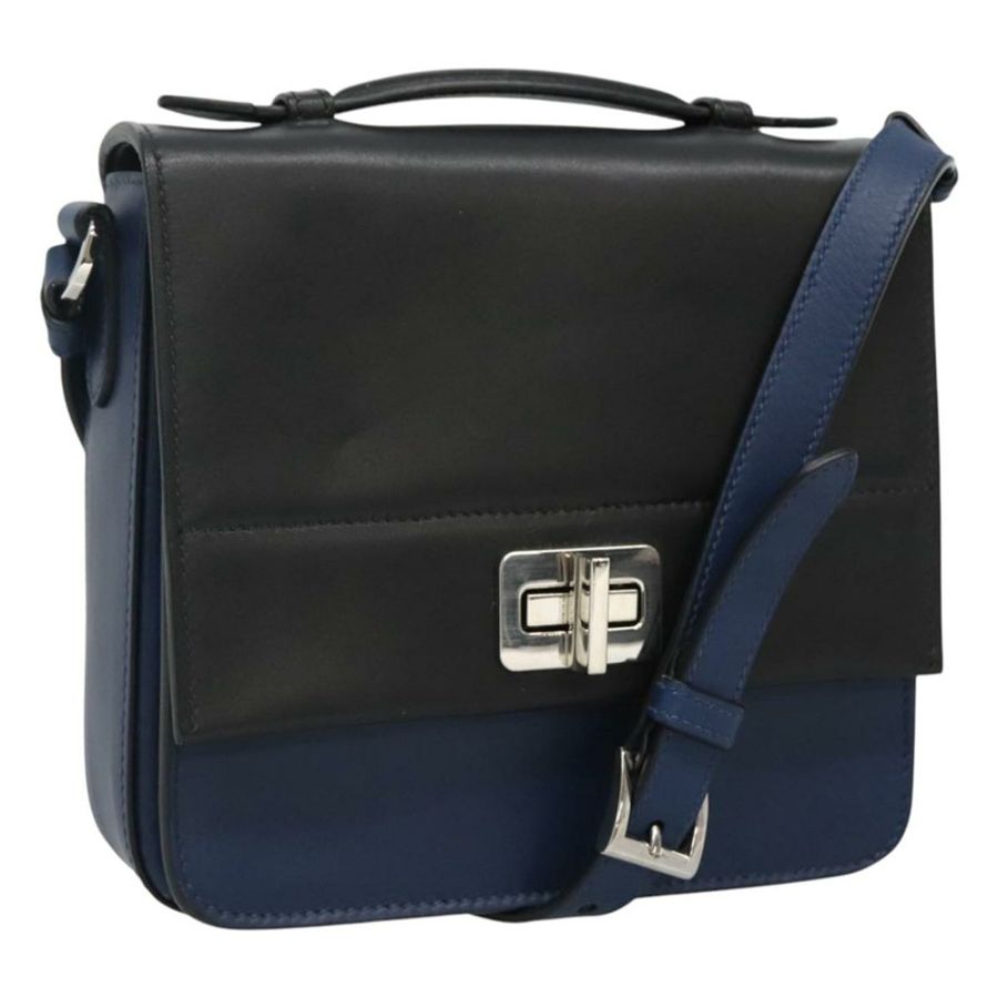 【日本直送】PRADA 黑色藍色皮革肩背包 正品 am7706-0
