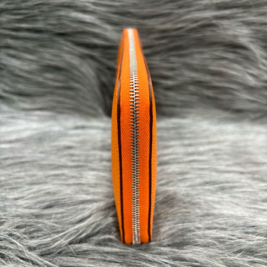 HERMES SILK IN EPSOM 愛馬仕 橘色 愛心 絲巾 拉鍊 零錢 發財 信用卡 皮夾長夾錢包-1
